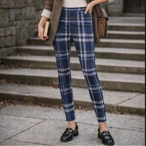 Free People Carnaby‎ Plaid Pants Trousers in Blue Combo Womens Size 10 Preppy
